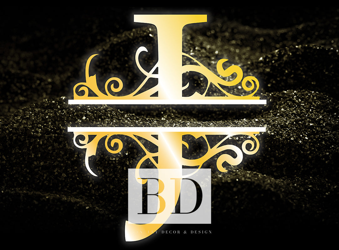 "J” Initial for Gold and Black  -Horizontal Framed Portrait-