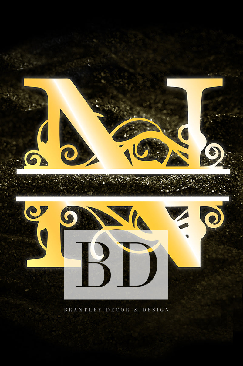 “N” Initial for Gold and Black  -Vertical Framed Portrait-