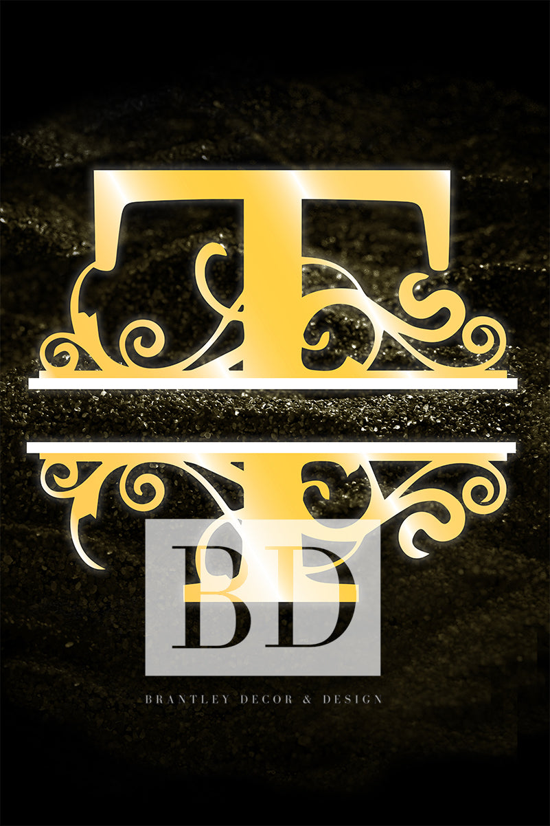 “T” Initial for Gold and Black  -Vertical Framed Portrait-