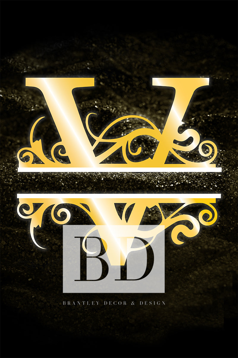 “V” Initial for Gold and Black  -Vertical Framed Portrait-