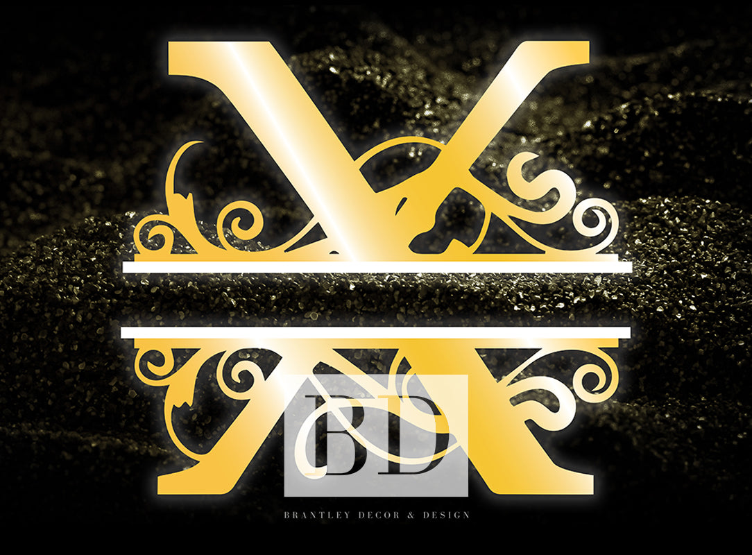 "X” Initial for Gold and Black  -Horizontal Framed Portrait-