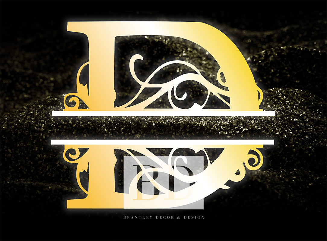 "D” Initial for Gold and Black  -Horizontal Framed Portrait-