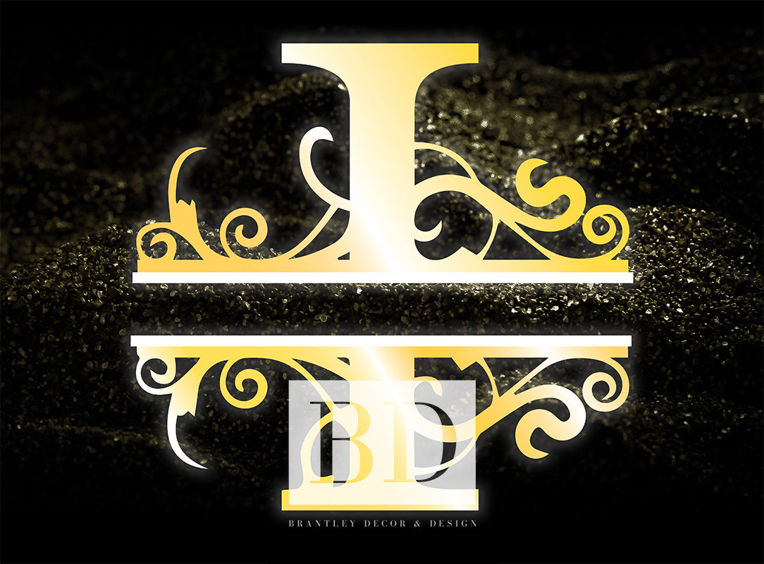 "I” Initial for Gold and Black  -Horizontal Framed Portrait-