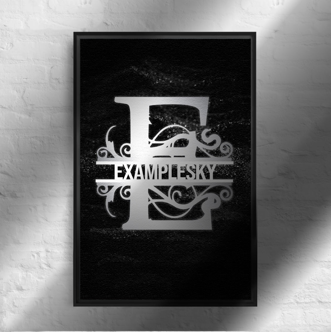 M Black & Chrome Vertical Split Initial Monogram on Canvas