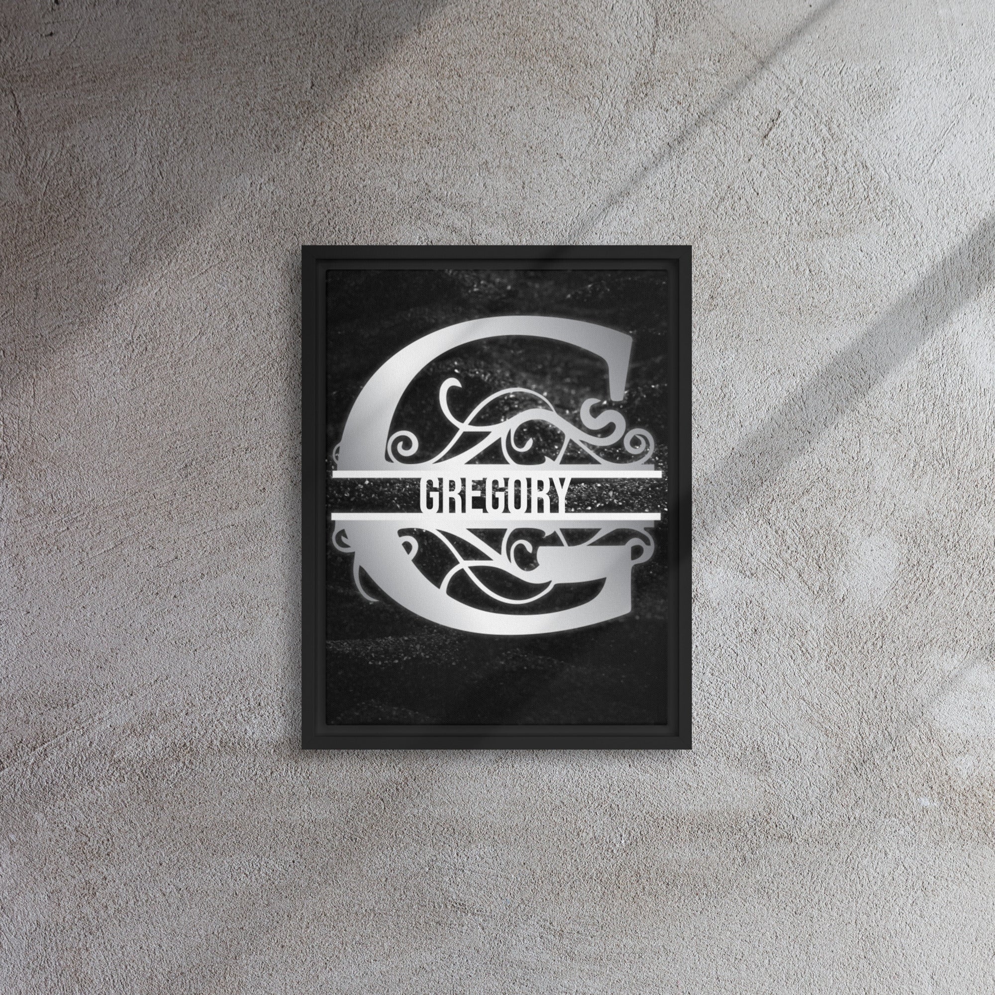 G Black & Chrome Vertical Split Initial Monogram on Canvas