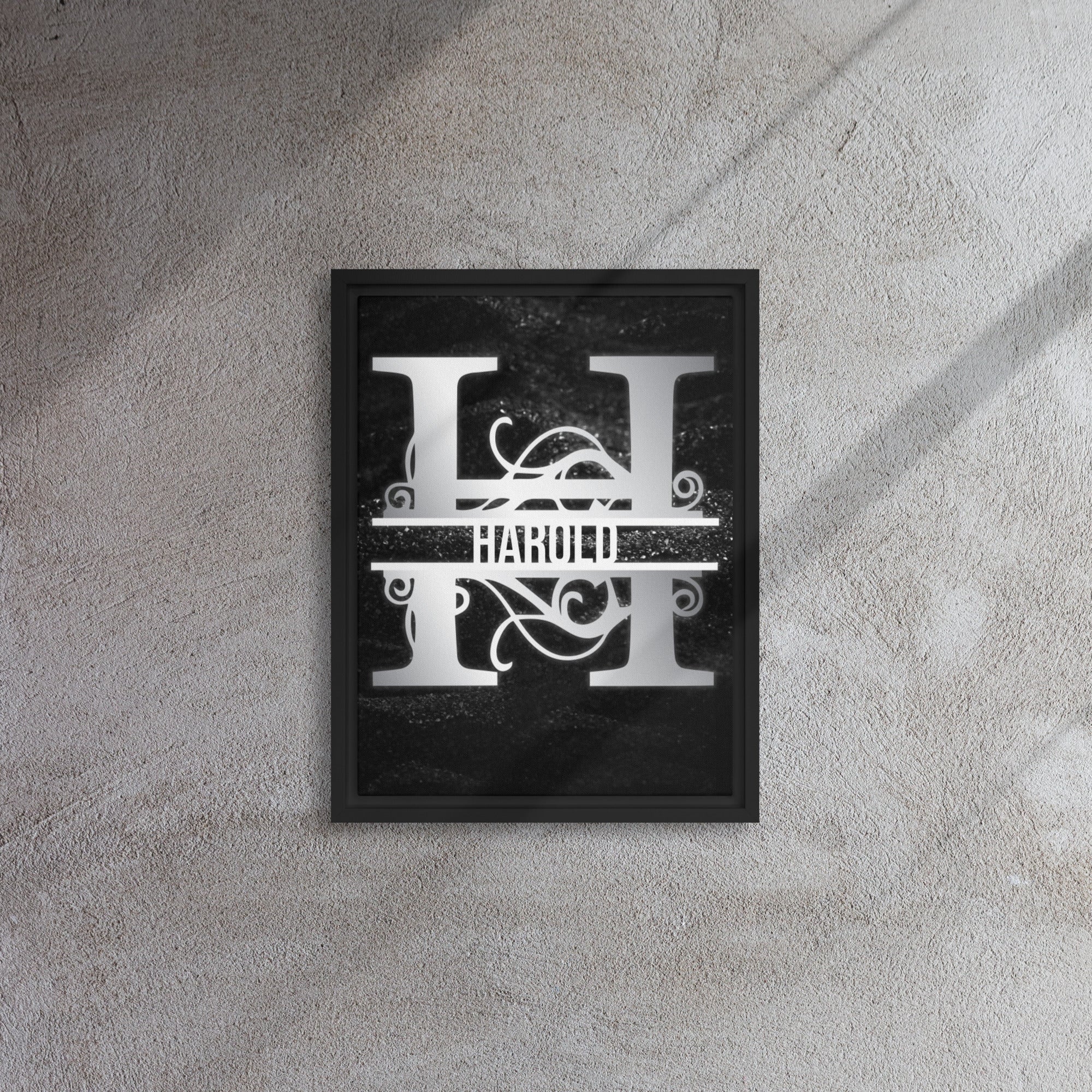 H Black & Chrome Vertical Split Initial on Canvas