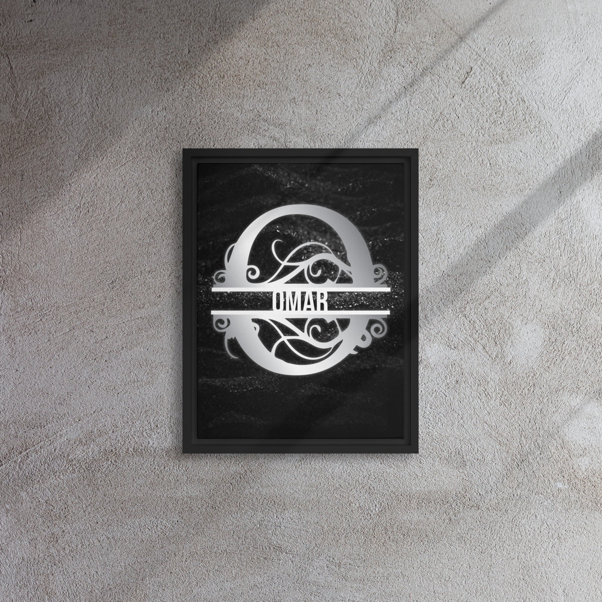 O Black & Chrome Vertical Split Initial Monogram on Canvas