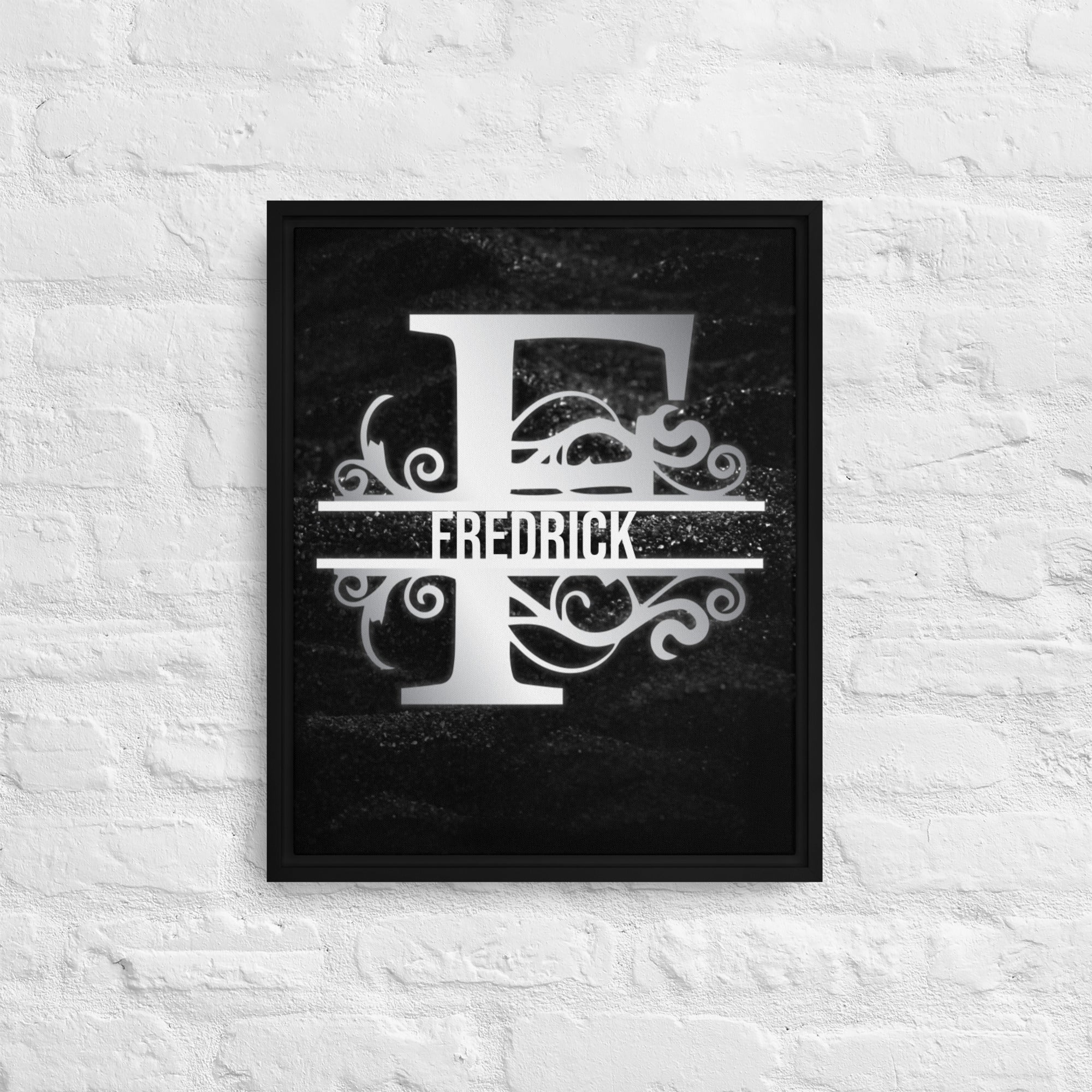 F Black & Chrome Vertical Split Initial Monogram on Canvas