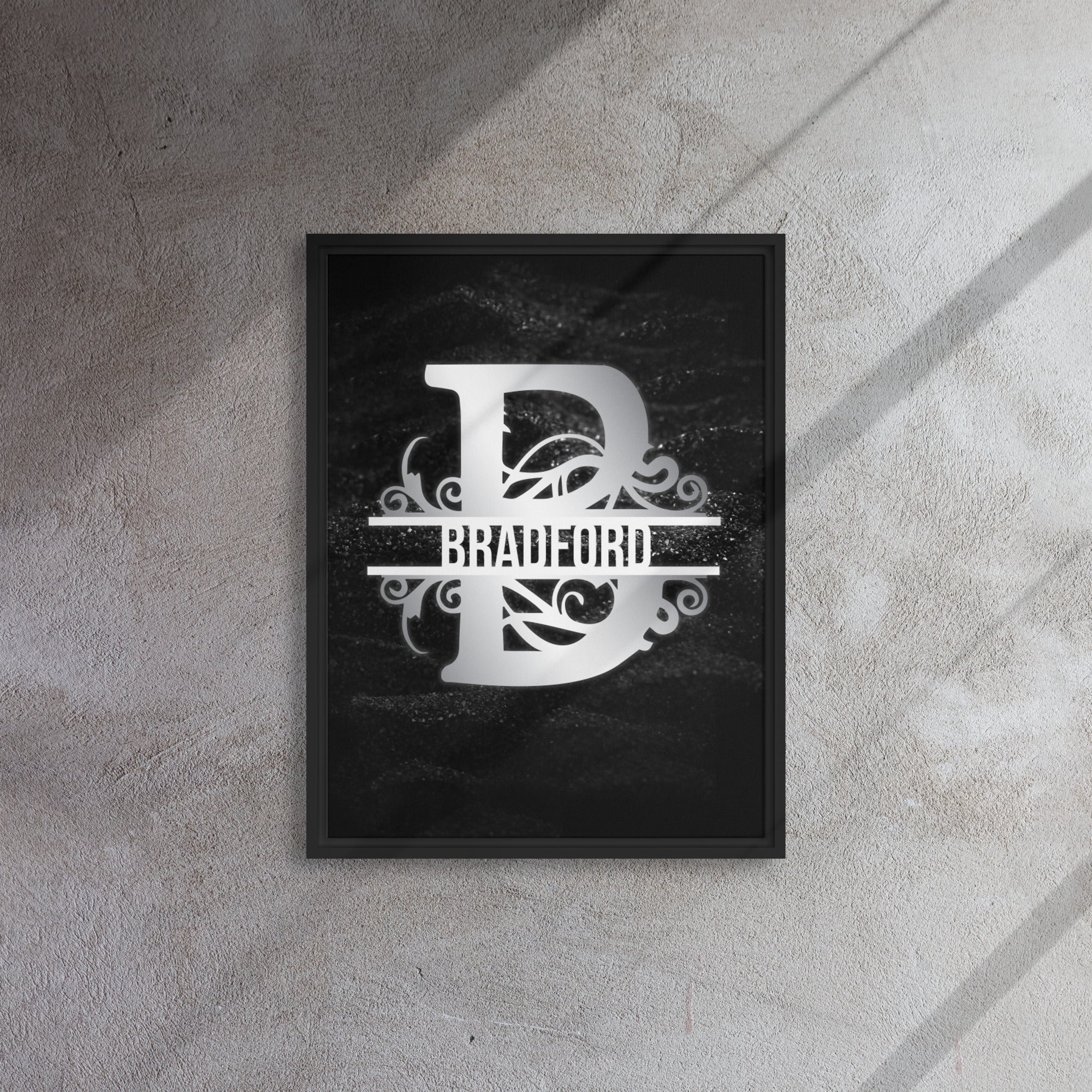 B Black & Chrome Vertical Split Initial Monogram on Canvas