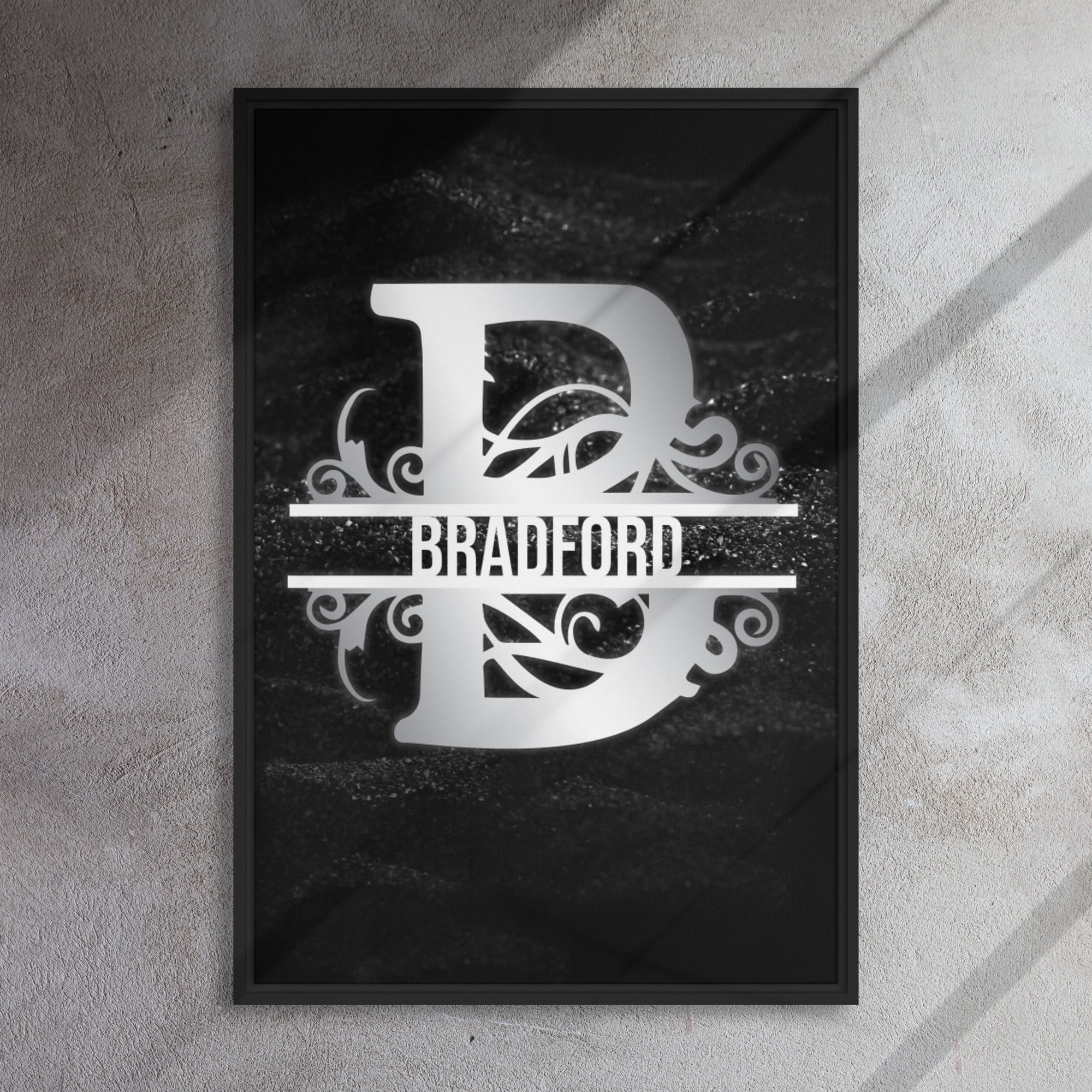 B Black & Chrome Vertical Split Initial Monogram on Canvas