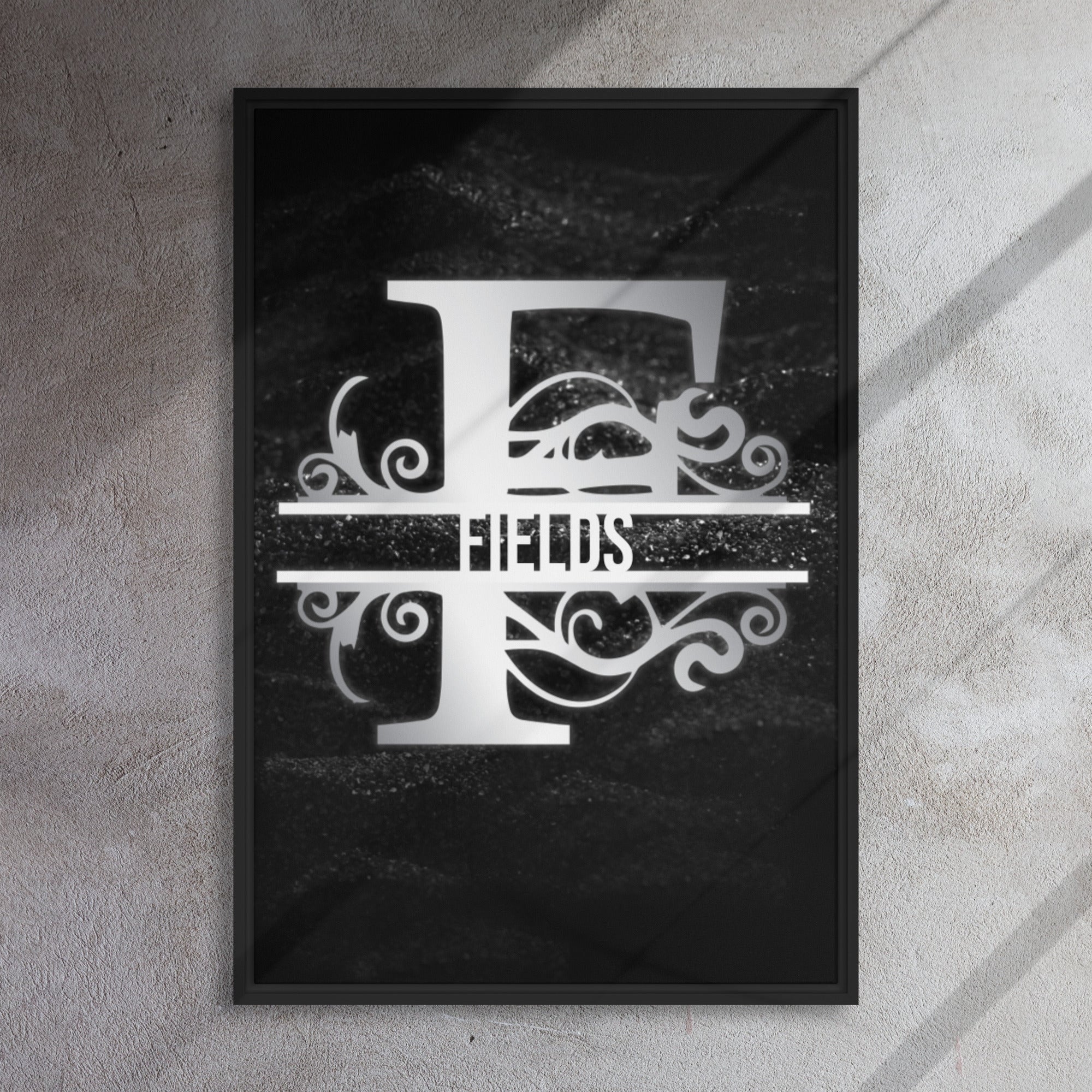 F Black & Chrome Vertical Split Initial Monogram on Canvas