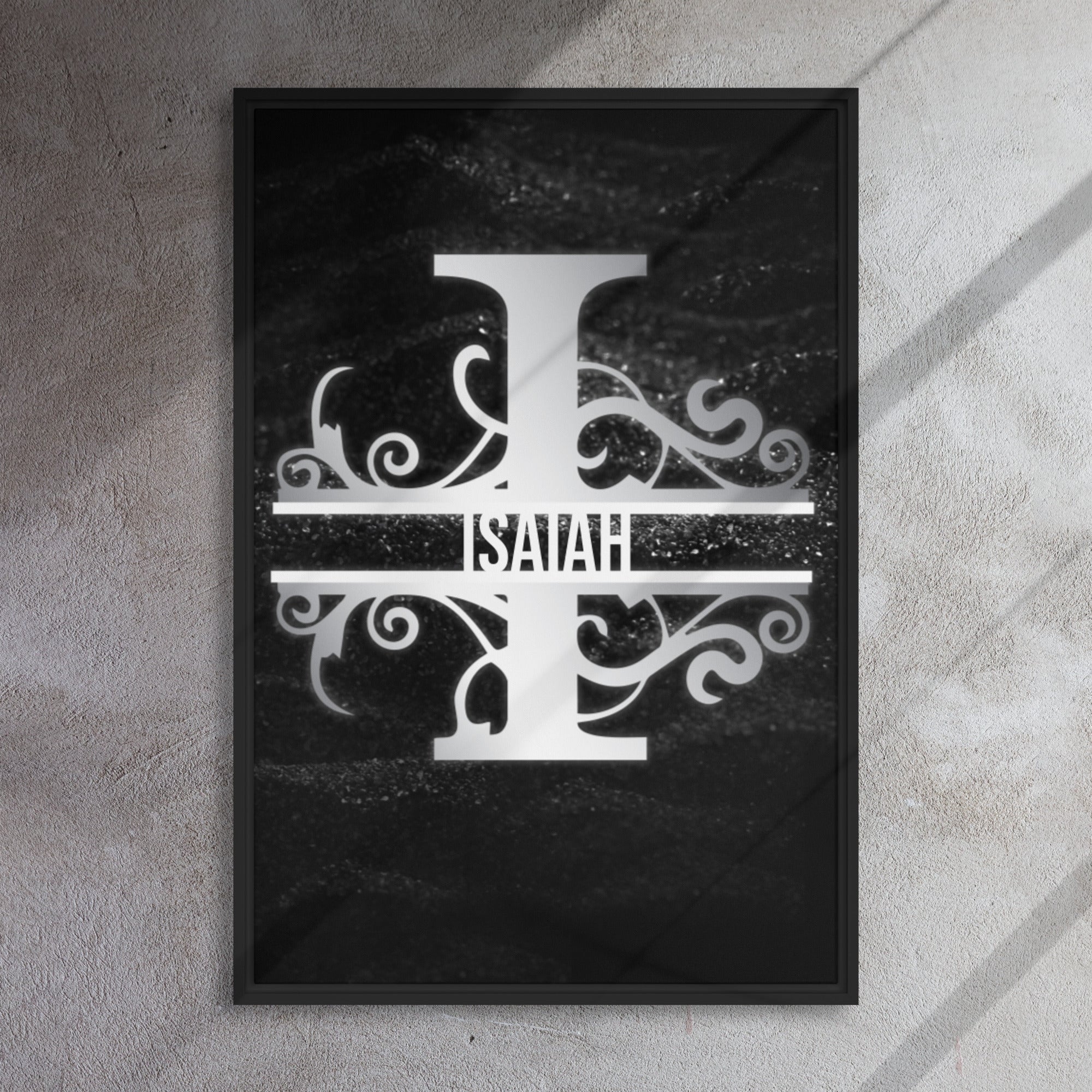 I Black & Chrome Vertical Split Initial Monogram on Canvas