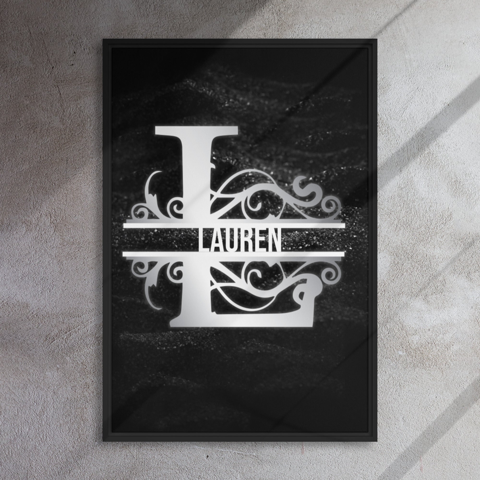 L Black & Chrome Vertical Split Initial Monogram on Canvas