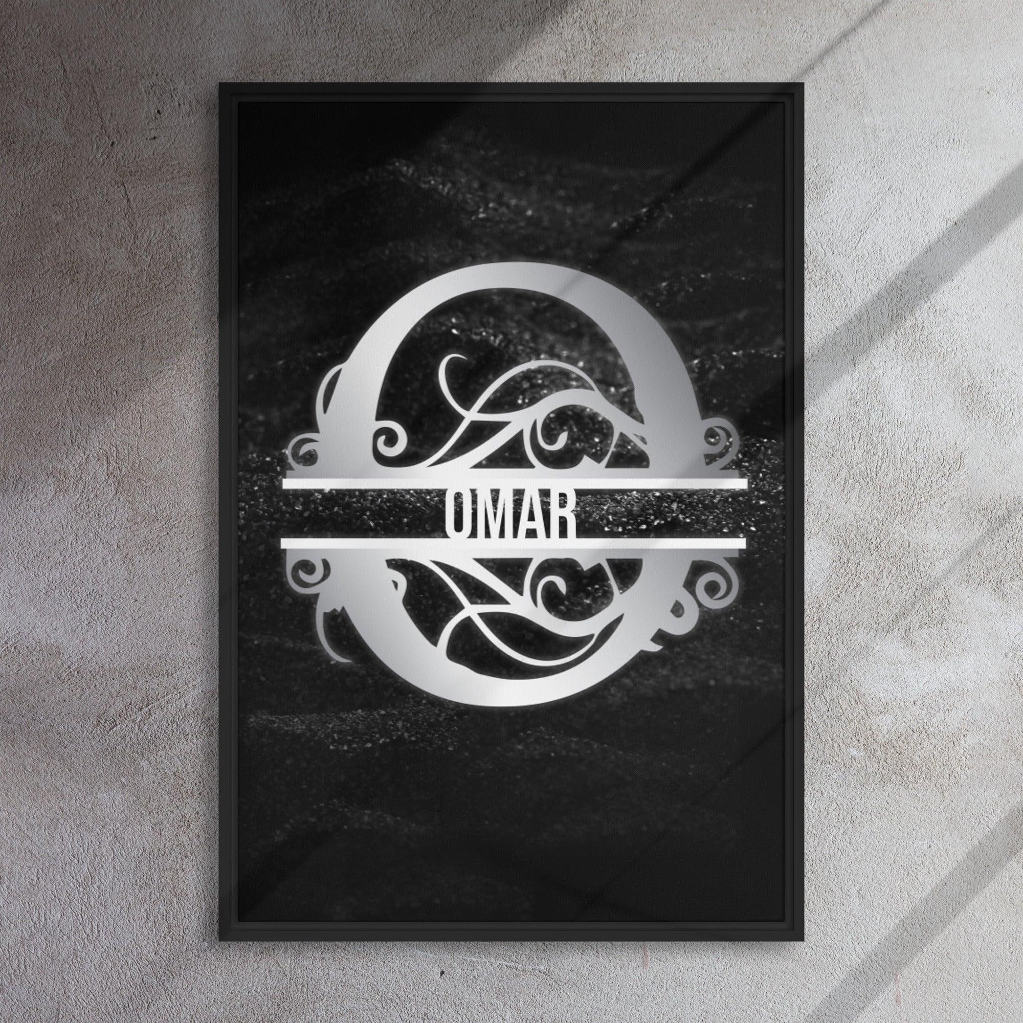 O Black & Chrome Vertical Split Initial Monogram on Canvas