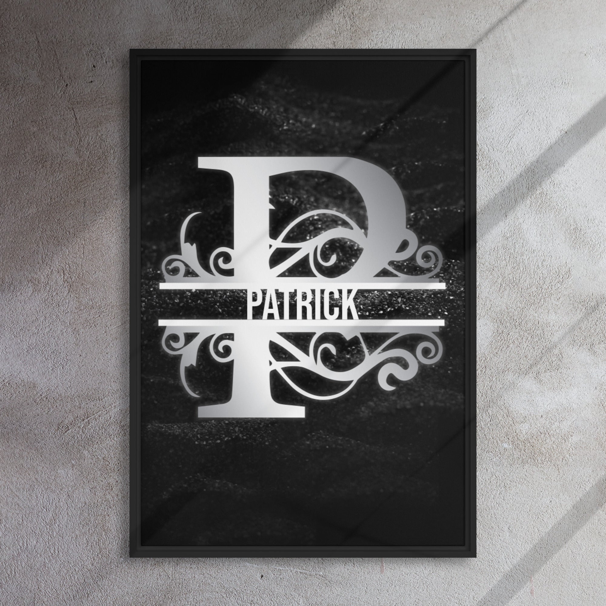 P Black & Chrome Vertical Split Initial Monogram on Canvas