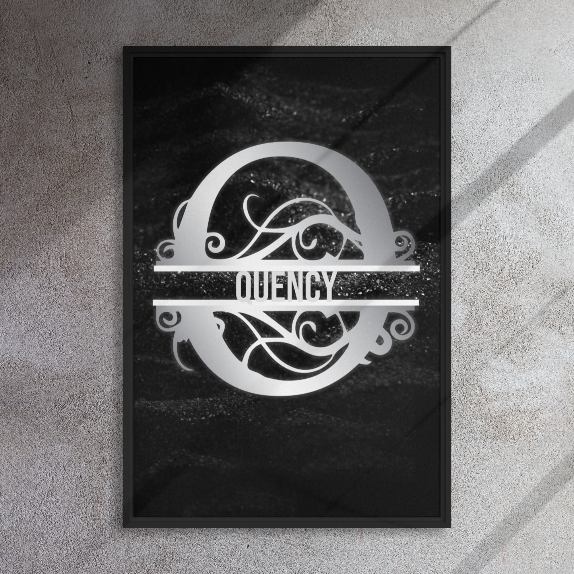 Q Black & Chrome Vertical Split Initial Monogram on Canvas