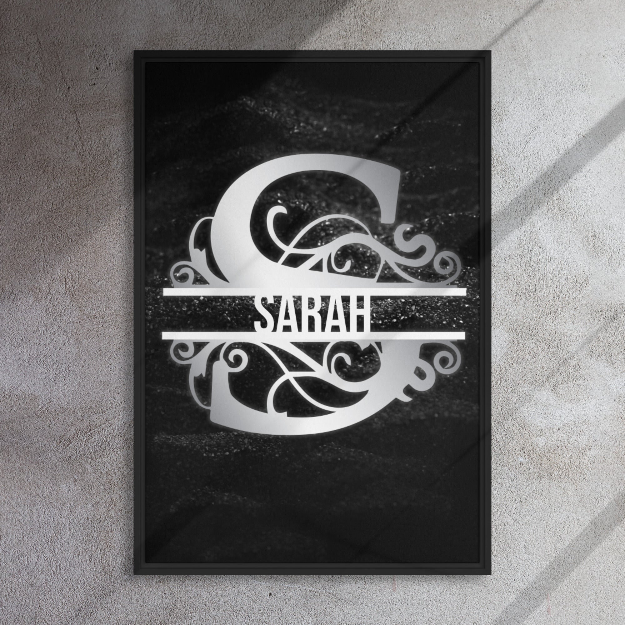 S Black & Chrome Vertical Split Initial Monogram on Canvas