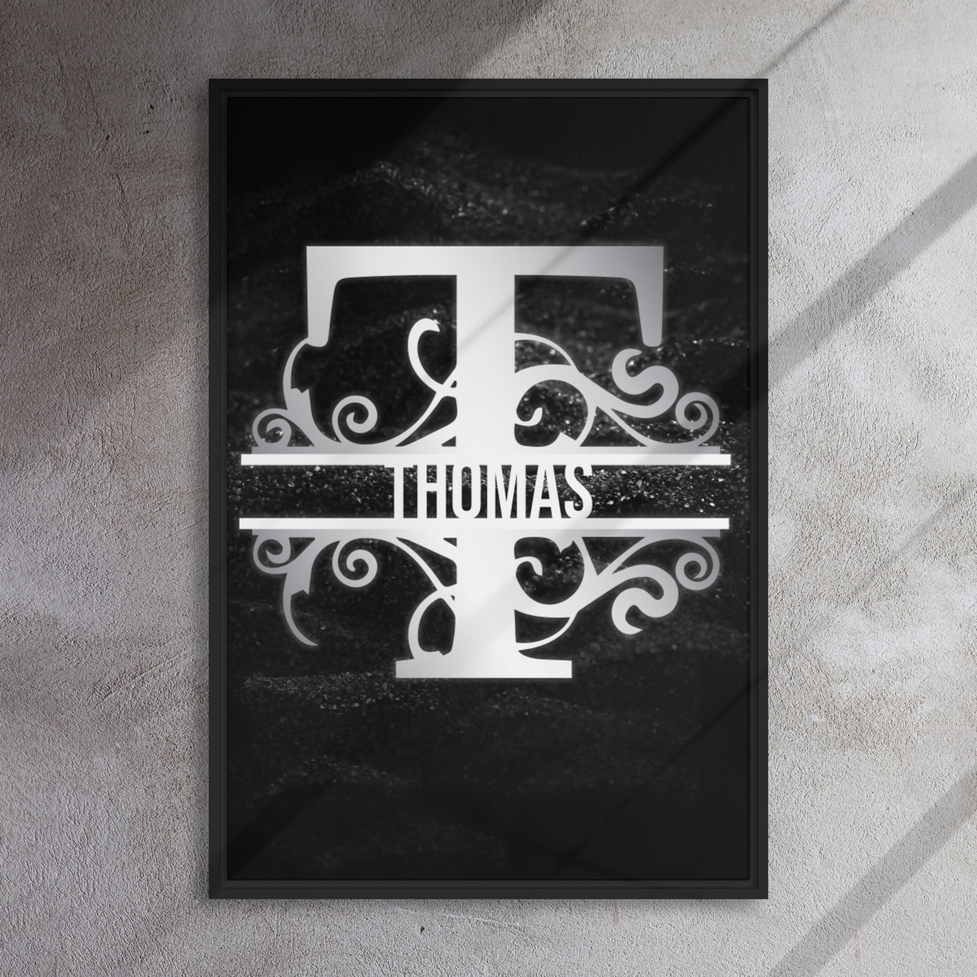 T Black & Chrome Vertical Split Initial Monogram on Canvas