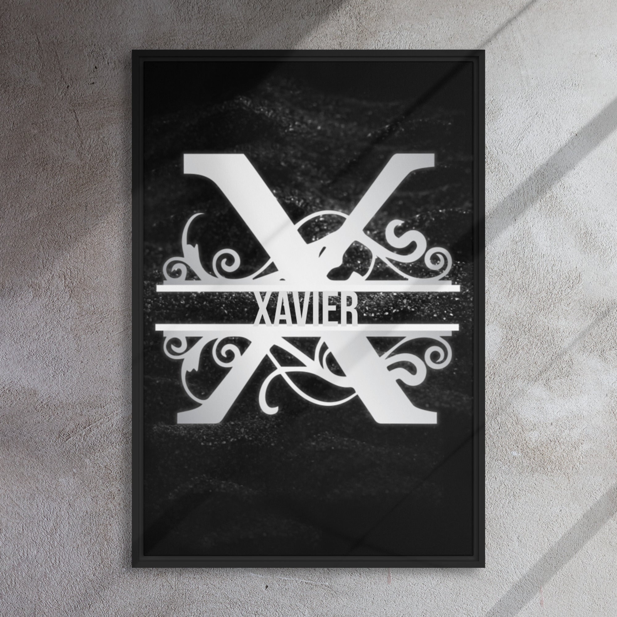 X Black & Chrome Vertical Split Initial Monogram on Canvas