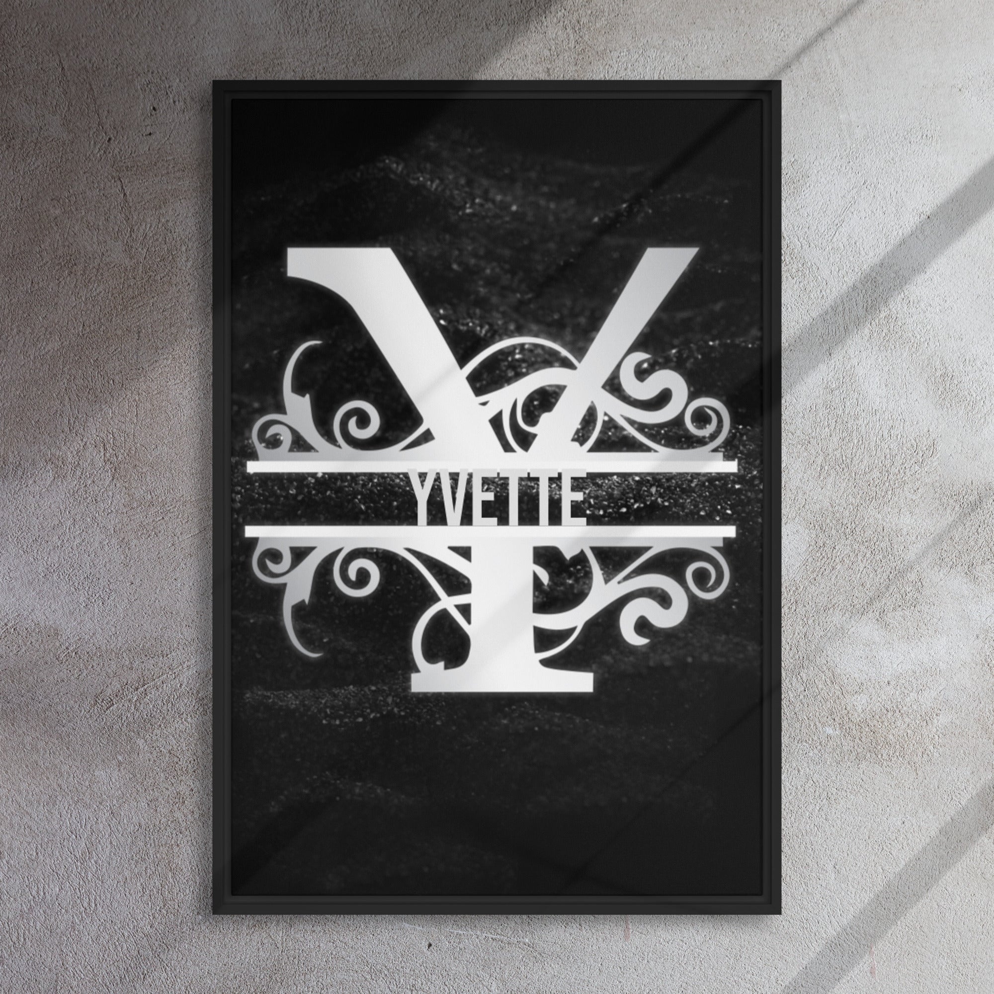 Y Black & Chrome Vertical Split Initial Monogram on Canvas