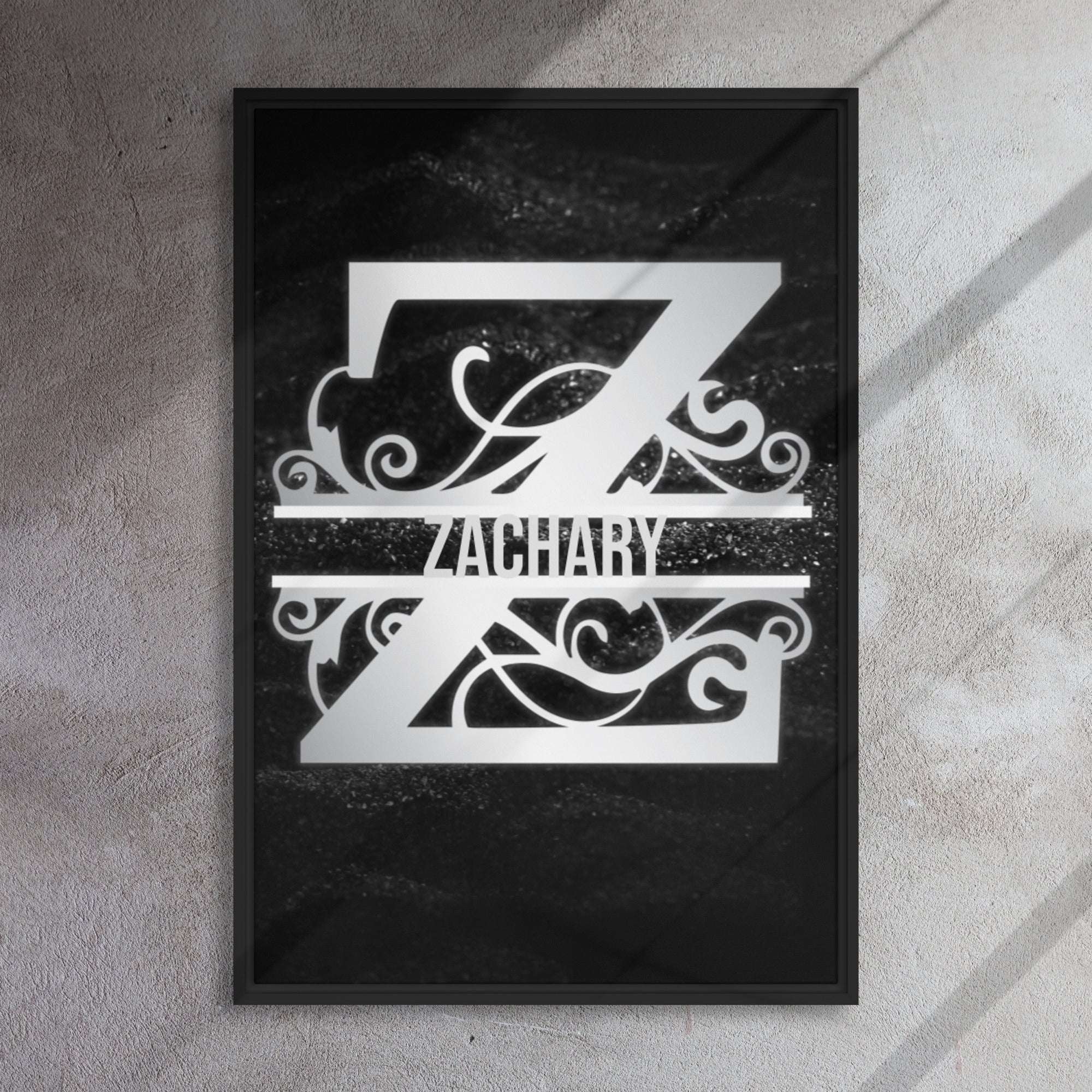 Z Black & Chrome Vertical Split Initial Monogram on Canvas