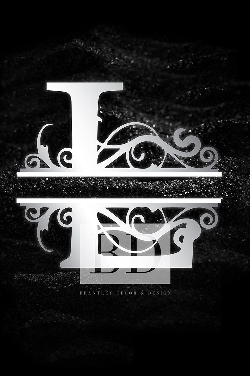 “L” Initial for Black and Chrome  -Vertical Framed Portrait-