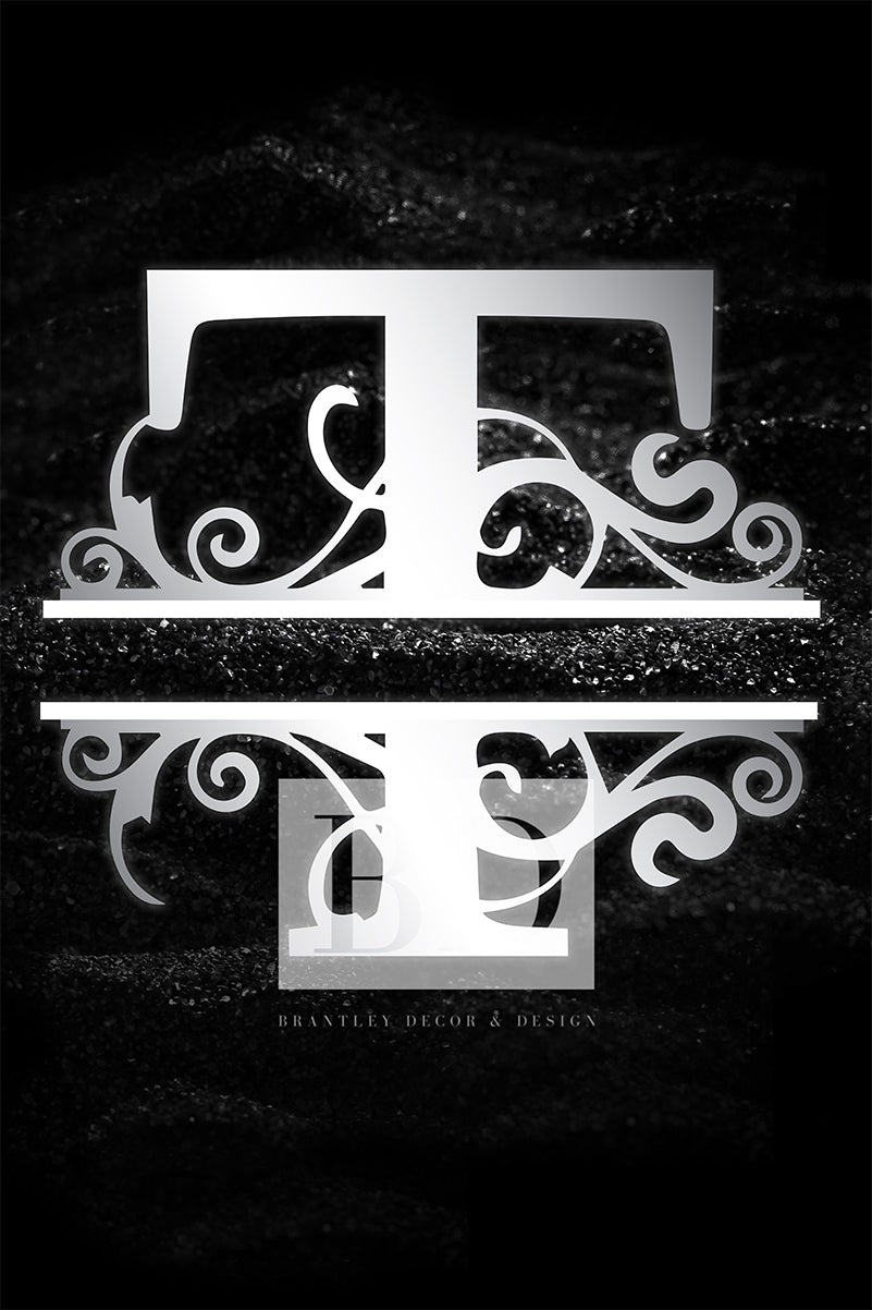 “T” Initial for Black and Chrome  -Vertical Framed Portrait-