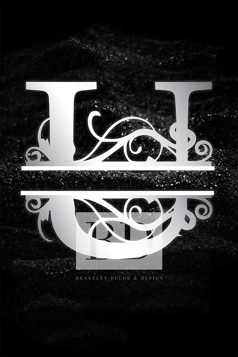 “U” Initial for Black and Chrome  -Vertical Framed Portrait-