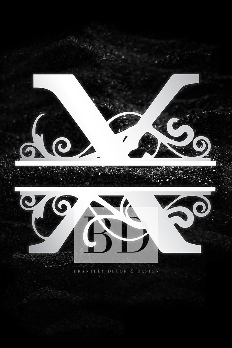 “X”Initial for Black and Chrome  -Vertical Framed Portrait-