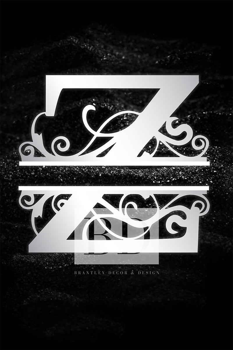 “Z”Initial for Black and Chrome  -Vertical Framed Portrait-