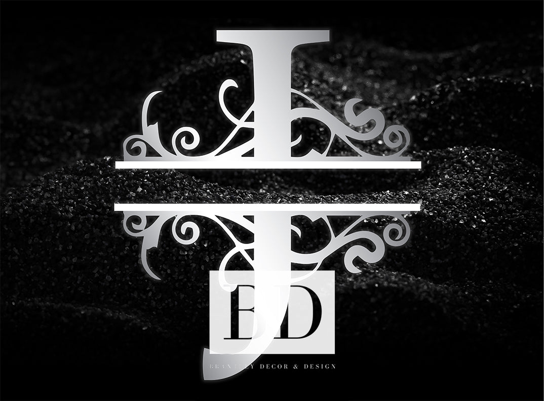 “J” Initial for Black and Chrome  -Horizontal Framed Portrait-