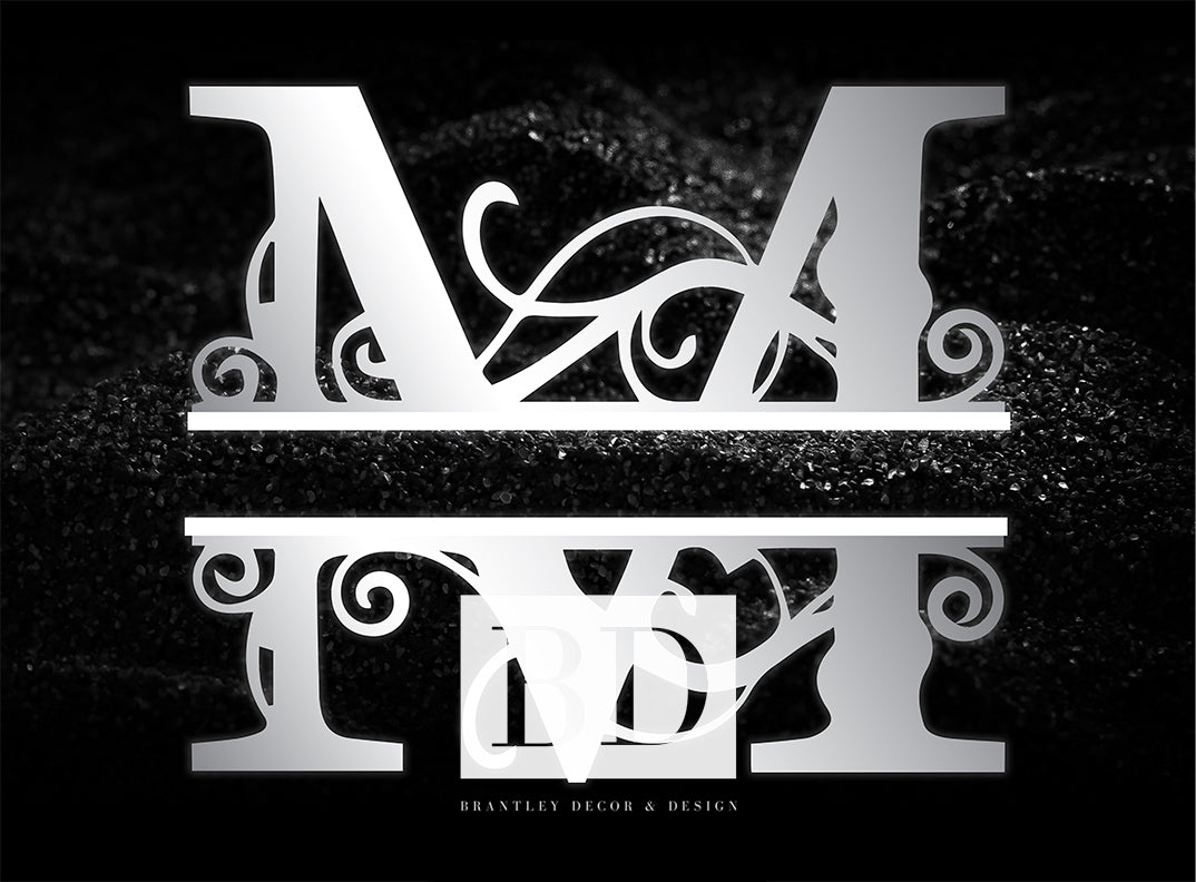 “M” Initial for Black and Chrome  -Horizontal Framed Portrait-