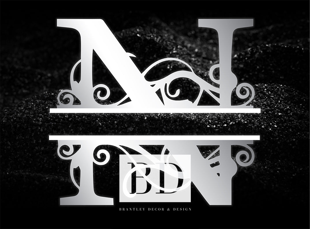 “N” Initial for Black and Chrome  -Horizontal Framed Portrait-